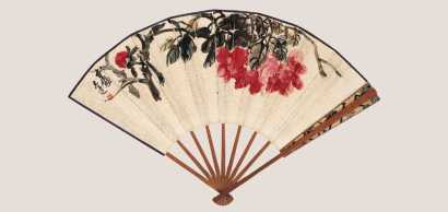 吴东迈 1901年作 花卉书法 成扇